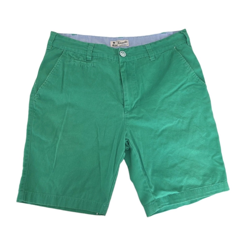 Islandia Men's Kelly Green Flat Front Chino Shorts - Size 36‎ - Preppy Coastal